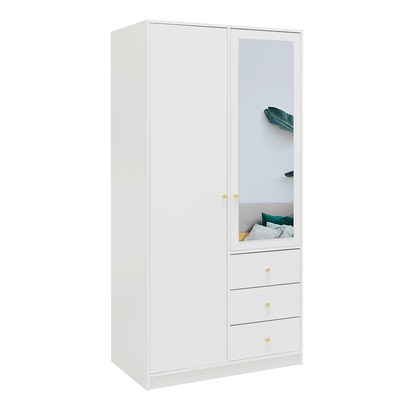 White Mirrored Hinged Door Wardrobe 100cm – HUDSON D2