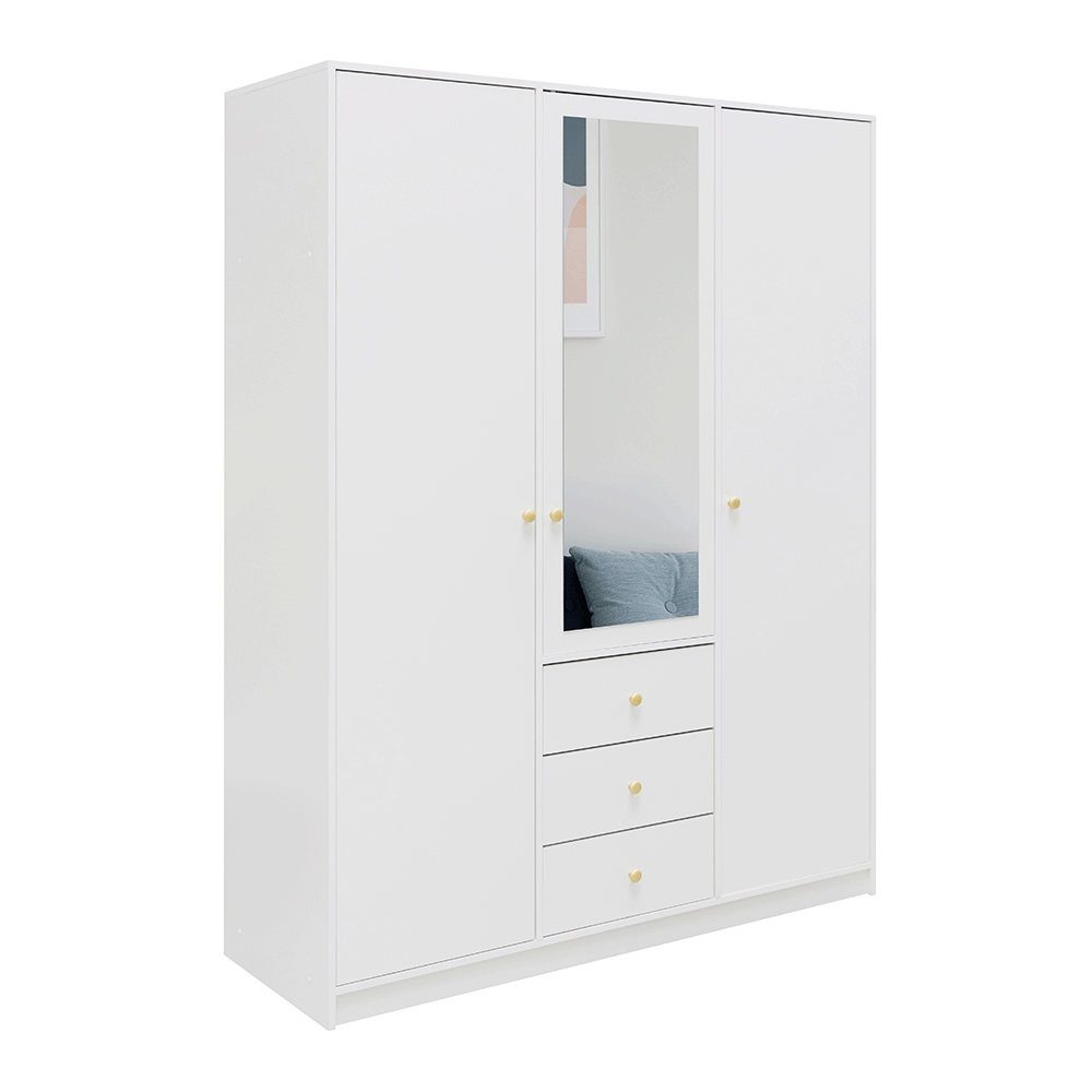 White Mirrored Hinged Door Wardrobe 149cm – HUDSON D3