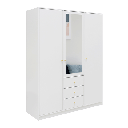 White Mirrored Hinged Door Wardrobe 149cm – HUDSON D3