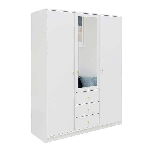White Mirrored Hinged Door Wardrobe 149cm – HUDSON D3