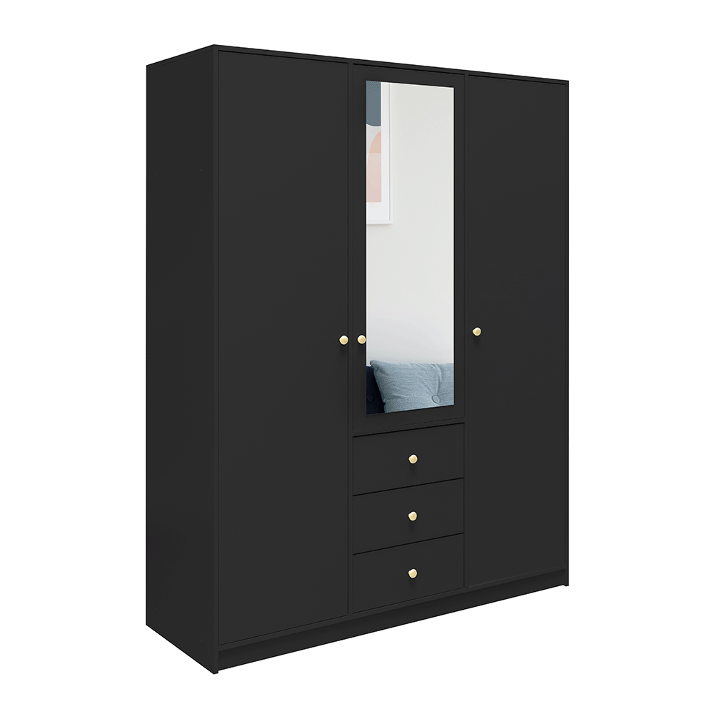 Black Mirrored Hinged Door Wardrobe 149cm – HUDSON D3