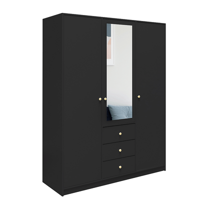 Black Mirrored Hinged Door Wardrobe 149cm – HUDSON D3