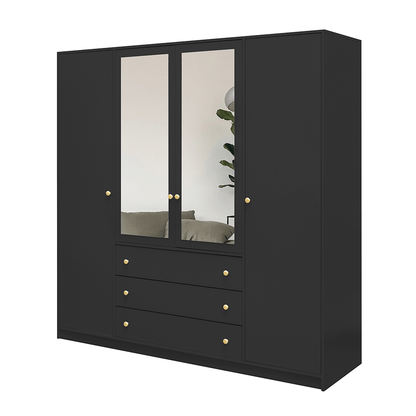 Black Mirrored Hinged Door Wardrobe 196cm – HUDSON D4