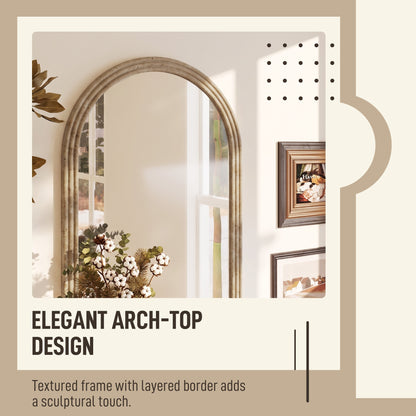 HOMCOM Modern Wall-Mounted Mirror, Arched Wall Mirror with Grooved Edge for Living Room, Entryway, Hallway, Brown