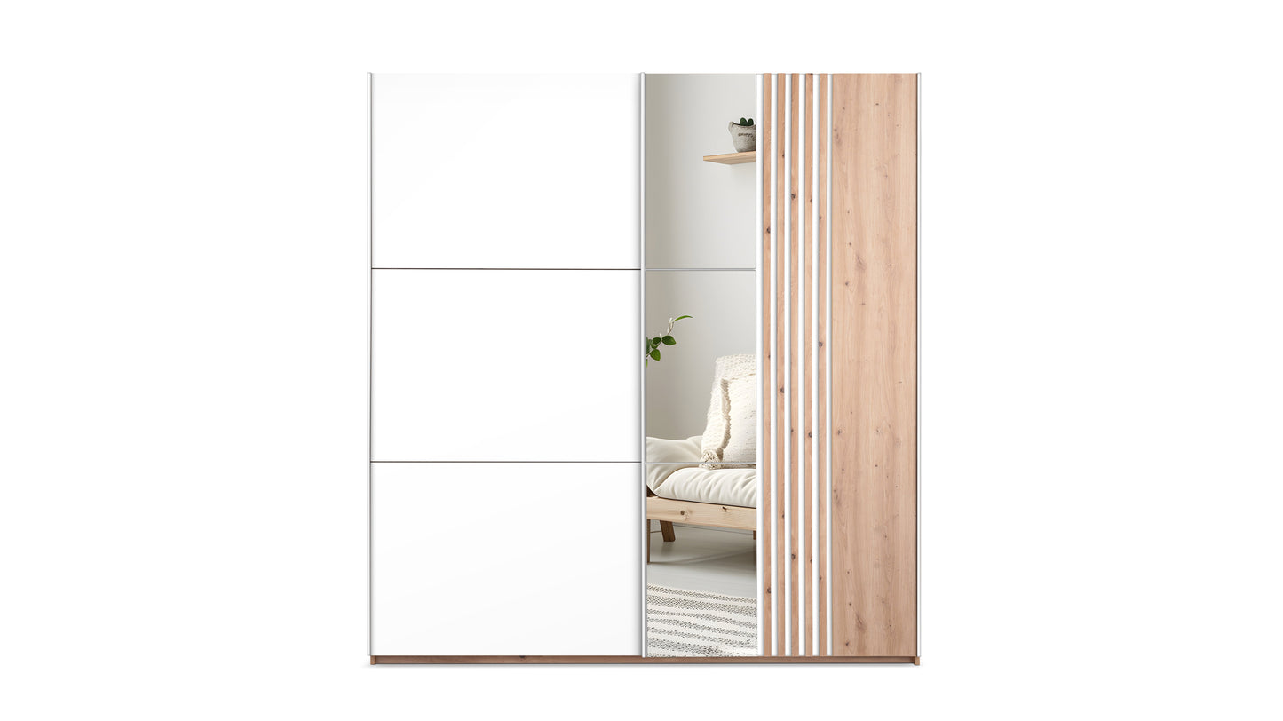 White Mirrored Sliding Door Wardrobe 200cm – KINGSLEY