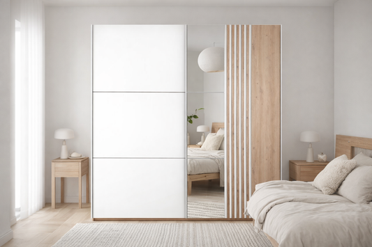White Mirrored Sliding Door Wardrobe 200cm – KINGSLEY