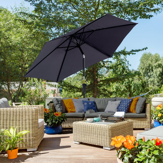 Parasol ogrodowy Outsunny 2,6 m z mechanizmem pochylania i korbą, osłona przeciwsłoneczna na zewnątrz z aluminiową ramą, szary
