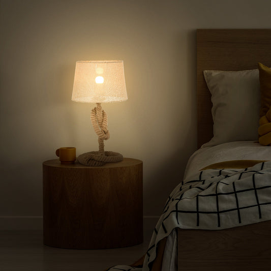 HOMCOM Lampa stołowa w stylu marynistycznym z abażurem z tkaniny, metalowa rama, wyłącznik zasilania, 54 cm Lampa biurkowa do domu, sypialnia, salon, gabinet, podstawa E27, beżowa