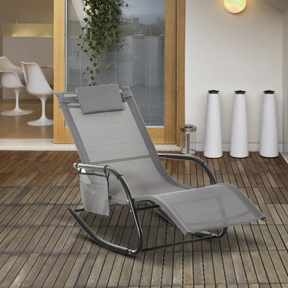 Outsunny Breathable Mesh Rocking Chair Patio Rocker Lounge for Indoor & Outdoor Recliner Seat w/ Removable Headrest for Garden and Patio Grey