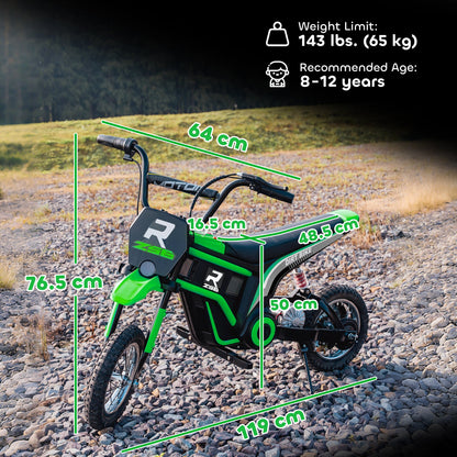 دراجة نارية كهربائية من HOMCOM بقوة 24 فولت مع دواسة الوقود Twist Grip والموسيقى والبوق وإطارات هوائية مقاس 12 بوصة وسرعة قصوى تبلغ 16 كم/ساعة - باللون الأخضر