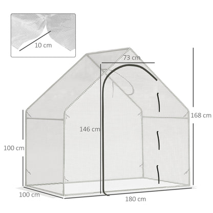 Outsunny Walk-In Greenhouse with Window Roll-Up Door, Portable Garden Grow House with Steel Frame for Vegetable Plant Herb, 180 x 100 x 168cm, White