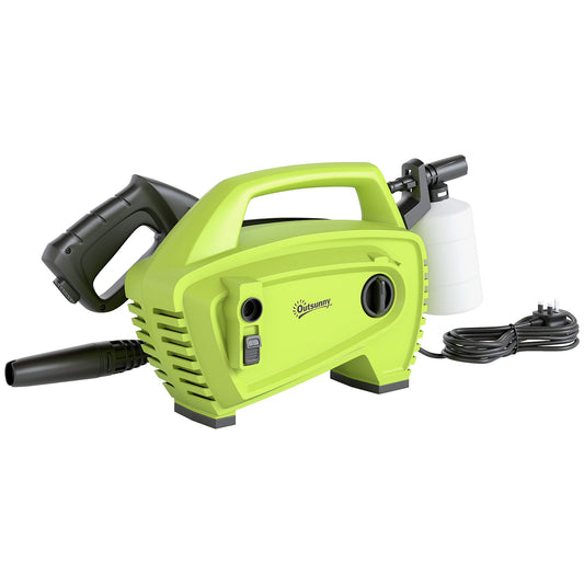 Outsunny 1600W High√Ç Pressure√Ç Washer, 130 Bar Pressure, 390 L/h Flow, Portable Power Washer Jet Wash Cleaner with Adjustable Nozzle, 6M Hose, Handle for Home Patio Car Driveway, Green