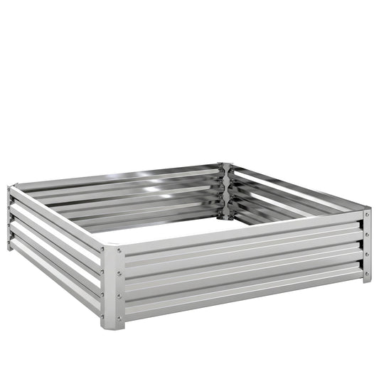 Outsunny Square Raised Garden Bed Box with Weatherized Steel Frame for Vegetables, Flowers, & Herbs, 120 x 120 x 30cm, Silver Tone