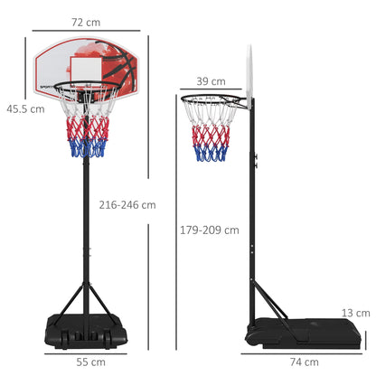 SPORTNOW Adjustable Basketball Stand Net System, with Wheels, Enlarged Base, PE, Backboard, 179-209cm