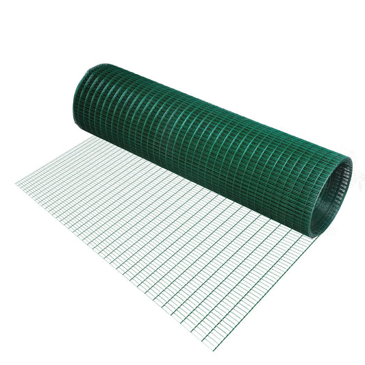 Pawhut PVC Coated Welded Wire Mesh Fencing Pet Rabbit Chicken Poultry Aviary Fence Run Hutch 30m Dark Green