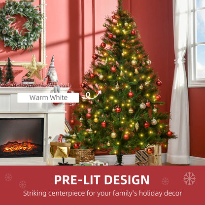HOMCOM 1.8m 6ft Pre-Lit Christmas Tree Artificial Spruce Xmas Tree Warm White LED Holiday DÃ©cor with Metal Stand