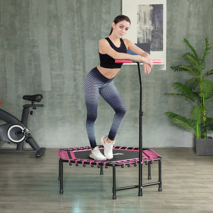 SPORTNOW 45" Rebounder Trampoline for Adults, Quiet Bungee Rebounder with LED Lights and Adjustable Handle, Pink