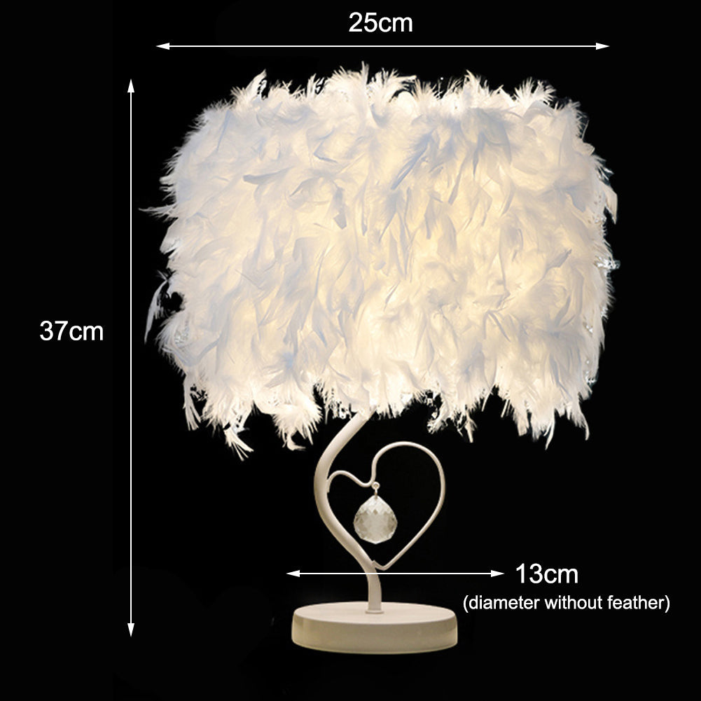 White Feather Table Lamp Bedside Nightstand Lamp with Heart Shape Base