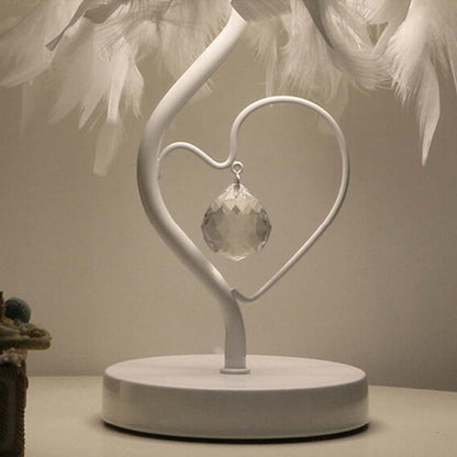 White Feather Table Lamp Bedside Nightstand Lamp with Heart Shape Base