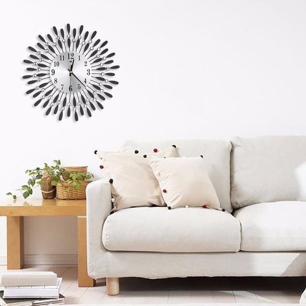 3D Silent Drop Shape Metal Wall Clock with Crystal Wall Decoration