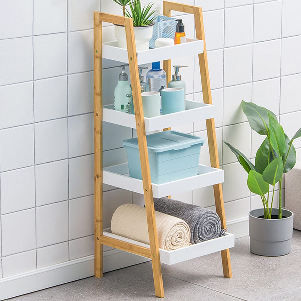 4-Tier Nordic Freestanding Wooden Ladder Shelf Storage Organizer