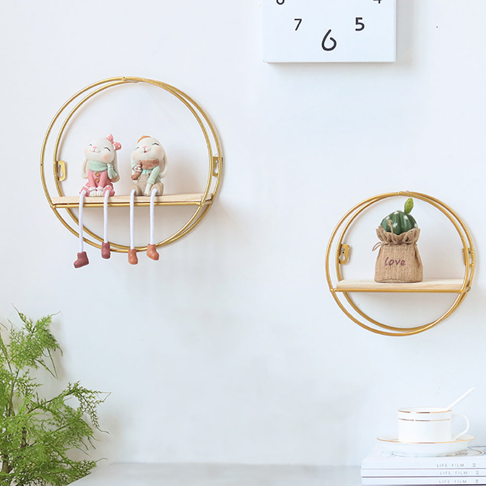 Minimalism Wall Floating Shelf Round Gold Framed Display Rack