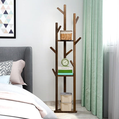 Wooden Coat Rack Stand with 3 Shelves for Entryway