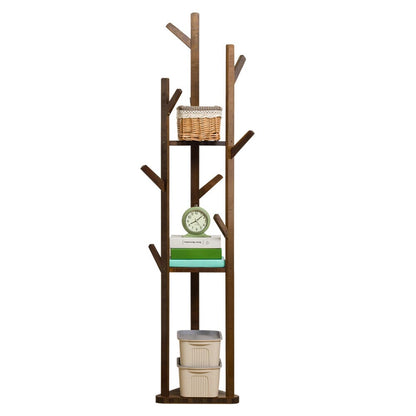 Wooden Coat Rack Stand with 3 Shelves for Entryway