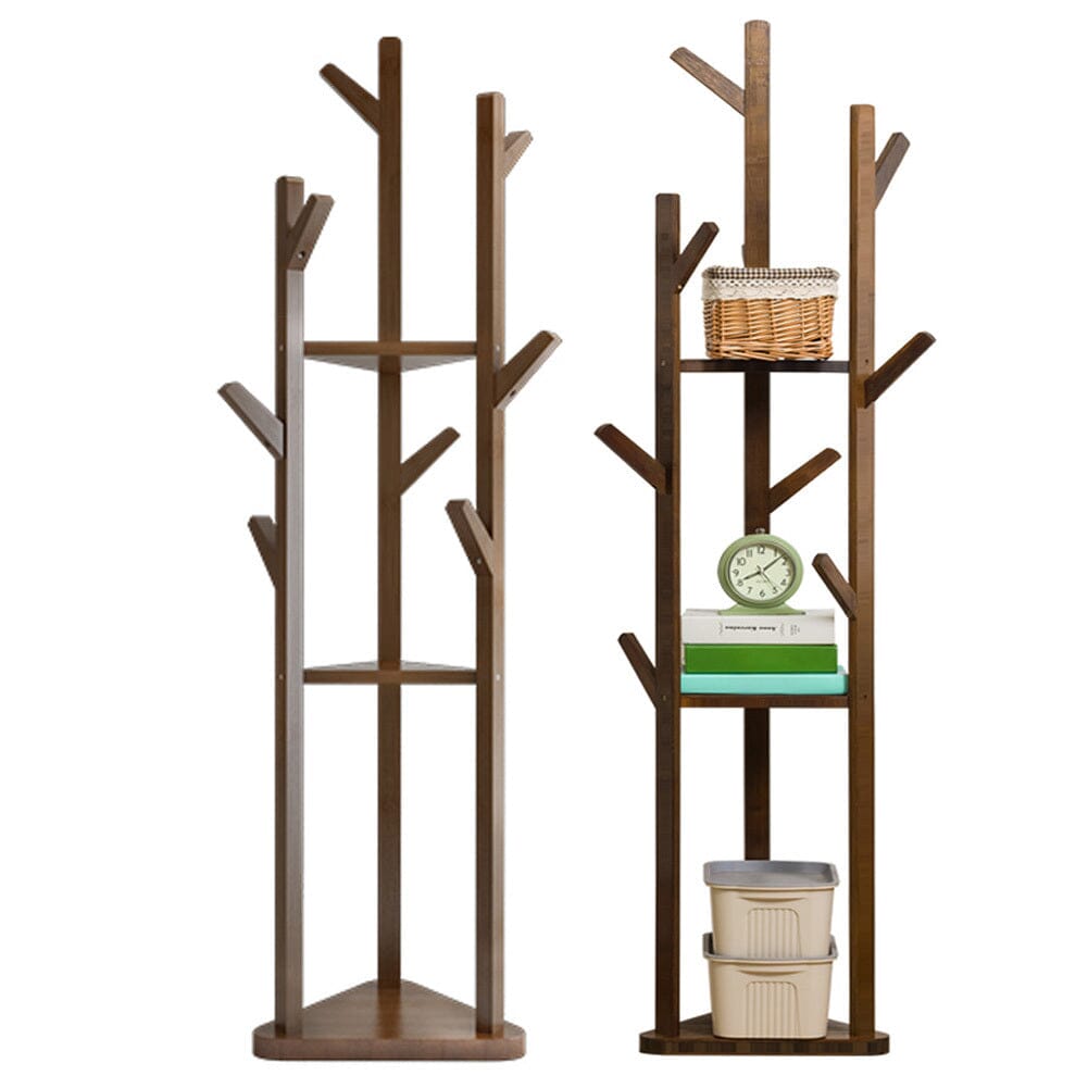 Wooden Coat Rack Stand with 3 Shelves for Entryway