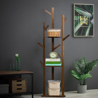 Wooden Coat Rack Stand with 3 Shelves for Entryway