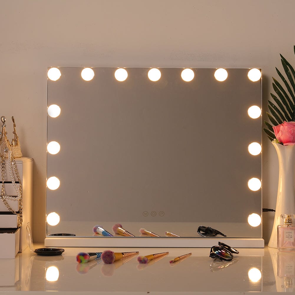 USB White Rectangle Tabletop Hollywood LED Vanity Mirror-58x48cm