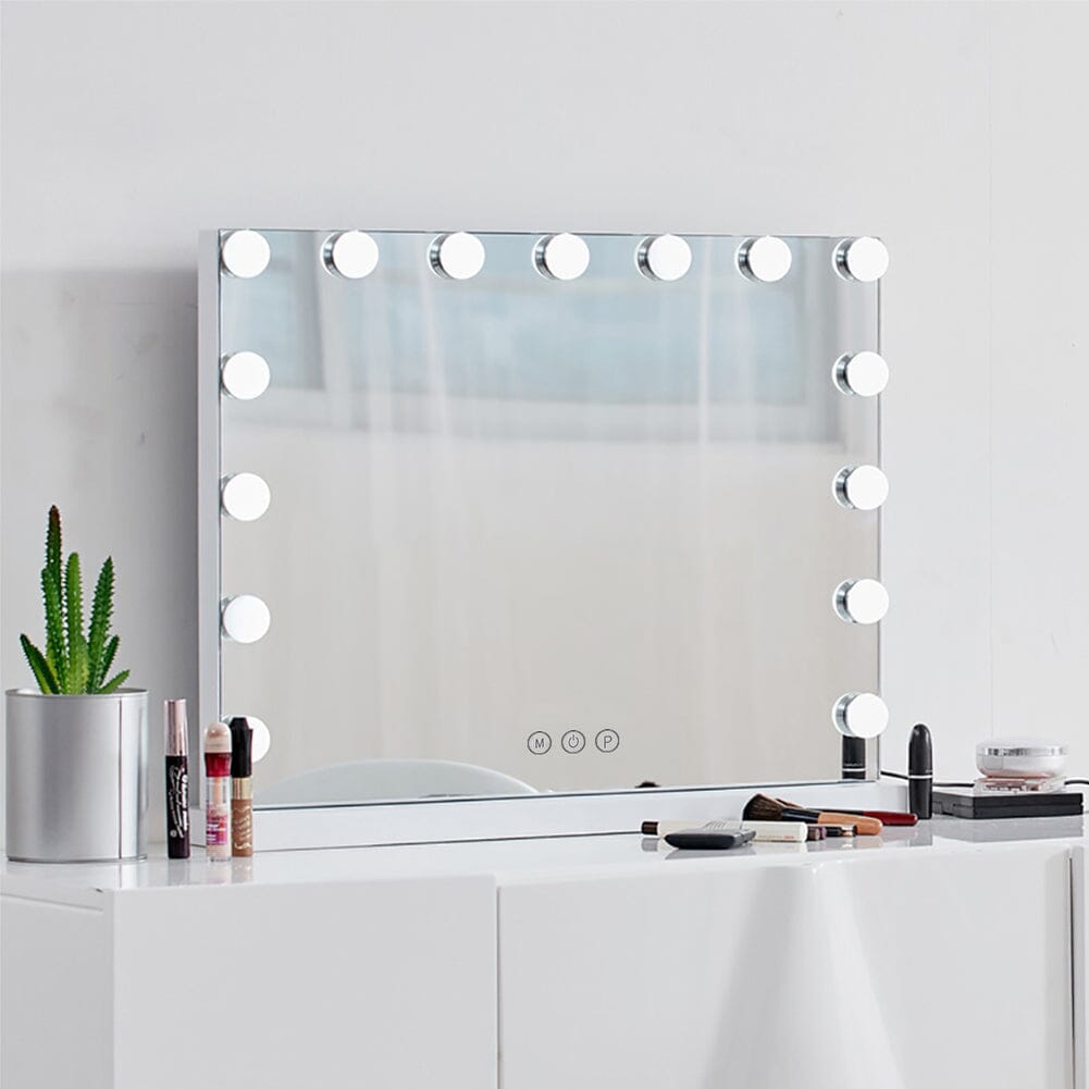 USB White Rectangle Tabletop Hollywood LED Vanity Mirror-58x48cm