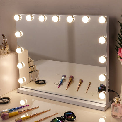 USB White Rectangle Tabletop Hollywood LED Vanity Mirror-58x48cm