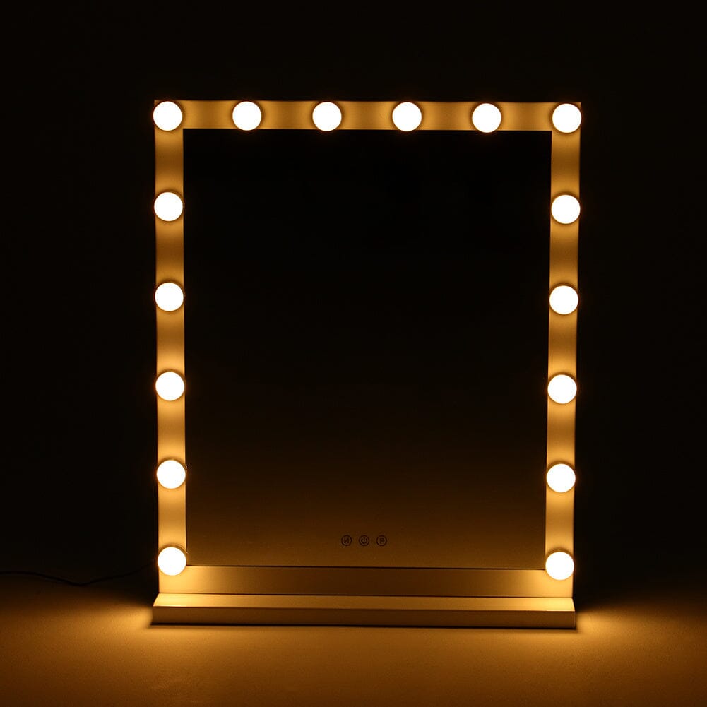 Hollywood Style Lighted Rectangular Makeup Mirror with Base