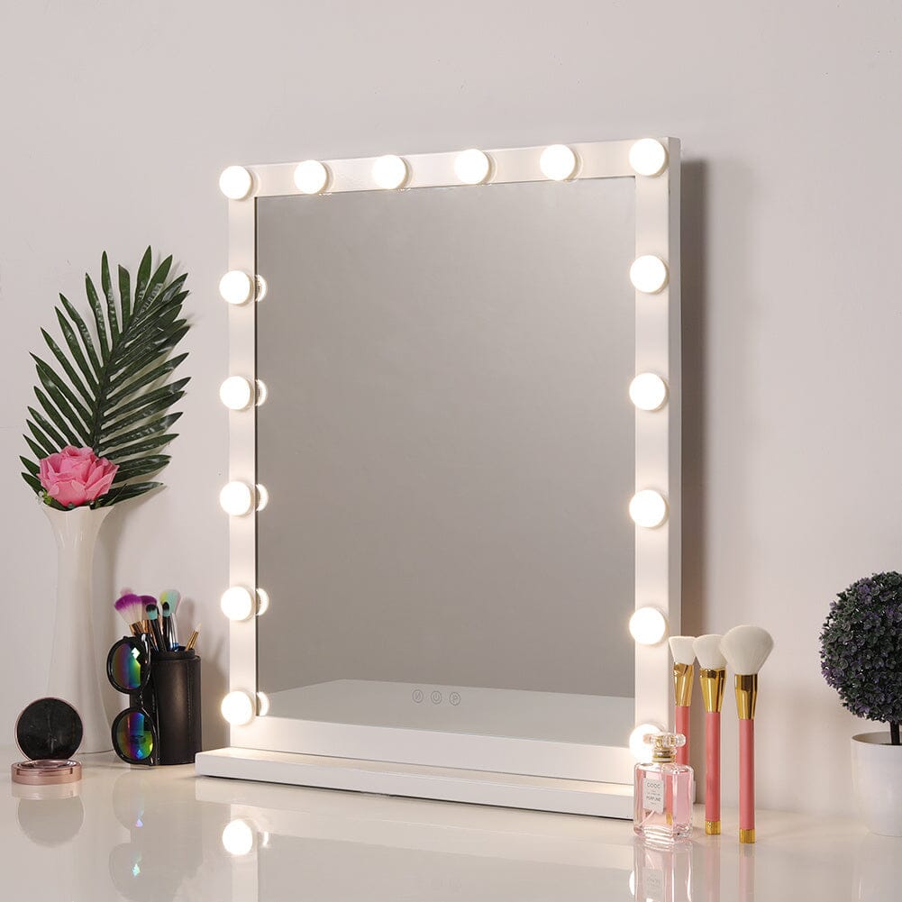 Hollywood Style Lighted Rectangular Makeup Mirror with Base