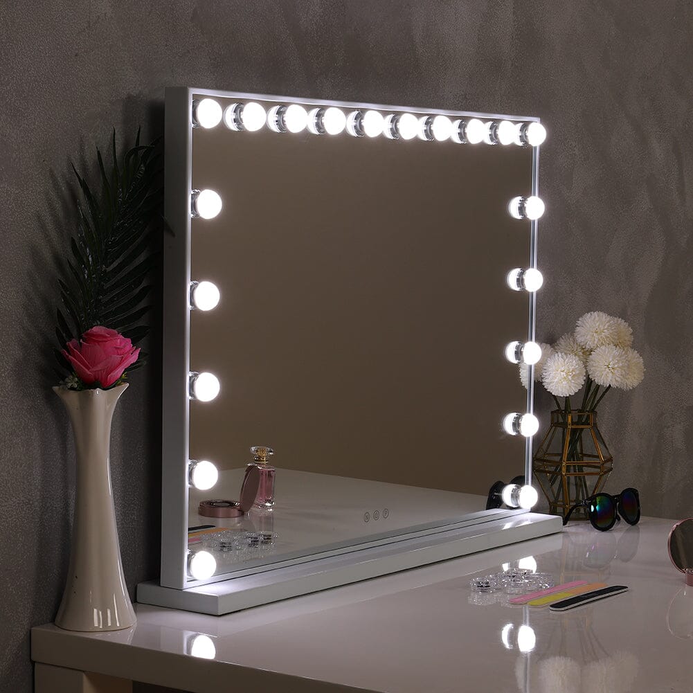 Hollywood Style Lighted Rectangular Makeup Mirror with Base