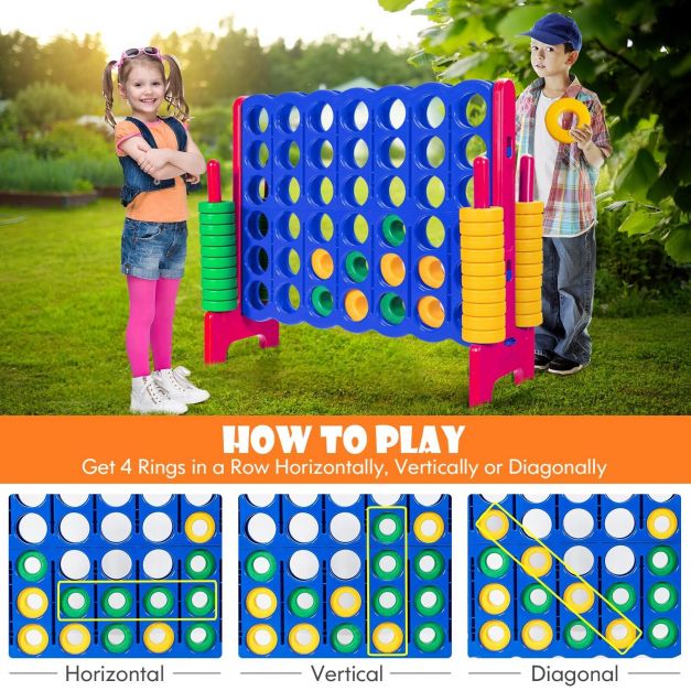 Giant Connect 4 in A Row with 42 Jumbo Rings for Garden &amp; Beach-Red