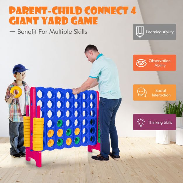 Giant Connect 4 in A Row with 42 Jumbo Rings for Garden &amp; Beach-Red