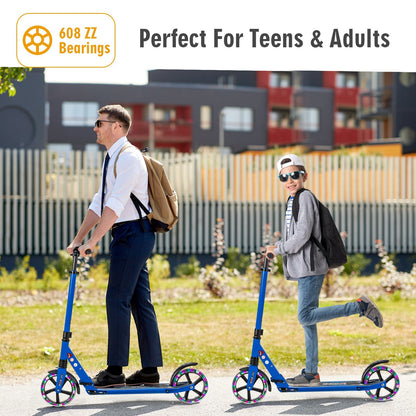 Folding Kick Scooter with Large Wheels for Age 8+ Kids Teens Adults-Blue