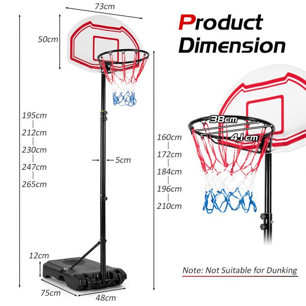 Height Adjustable Basketball Hoop with 2 Nets and Fillable Base