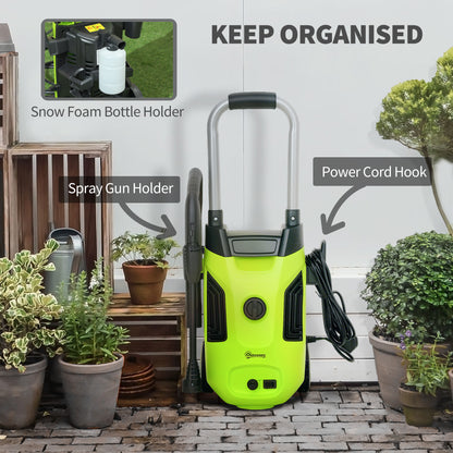 Outsunny 1800W High√Ç Pressure√Ç Washer, 150 Bar Pressure, 420 L/h Flow, Portable Electric Power Washer Jet Wash Cleaner with Adjustable Nozzle, 6M Hose, Steel Handle for Home Patio Car Driveway, Green