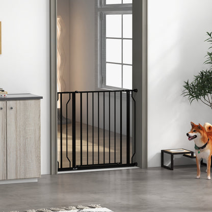 PawHut Wide Dog Baby Safety Gate, with Door Pressure, for Doorways, Hallways, Staircases - Black