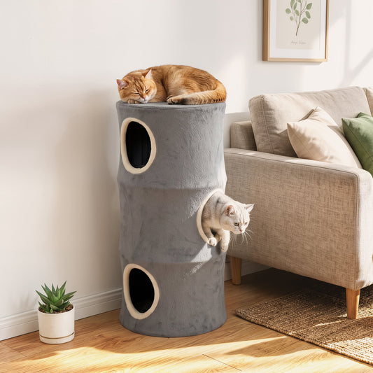 PawHut Cat House for Indoor Kittens, Cat Condo with Removable Washable Cover, Modern Barrel-Shaped Kitty Cave Bed