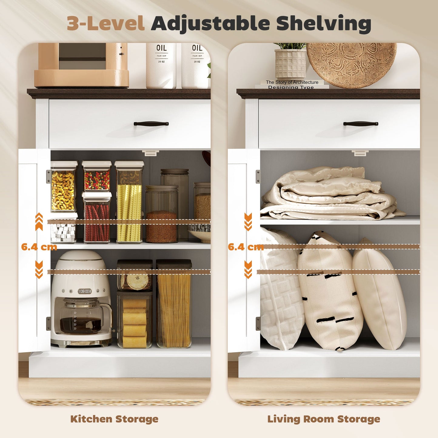 HOMCOM Farmhouse Sideboard with 3 cm Thick Top 2 Barn Doors - White