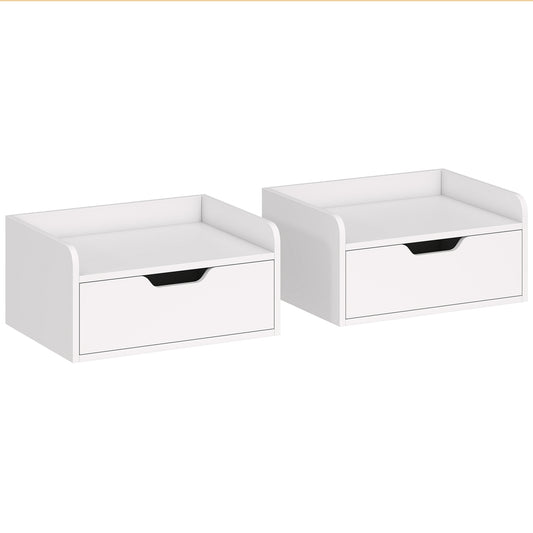 HOMCOM Floating Nightstands Set of 2, Wall Mounted Bedside Table with Drawer for Bedroom, White