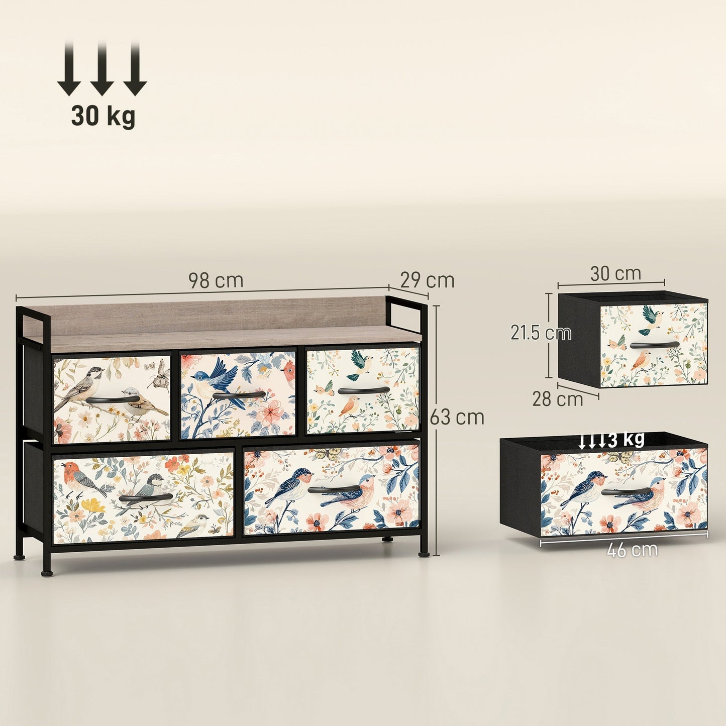 HOMCOM 5-Drawer Chest of Drawers - White