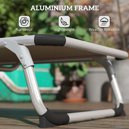 Outsunny Foldable Outdoor Sun Lounger, Reclining Lounge Chair Camping Bed Cot with Pillow 4-Level Adjustable Back Aluminium Frame, Khaki