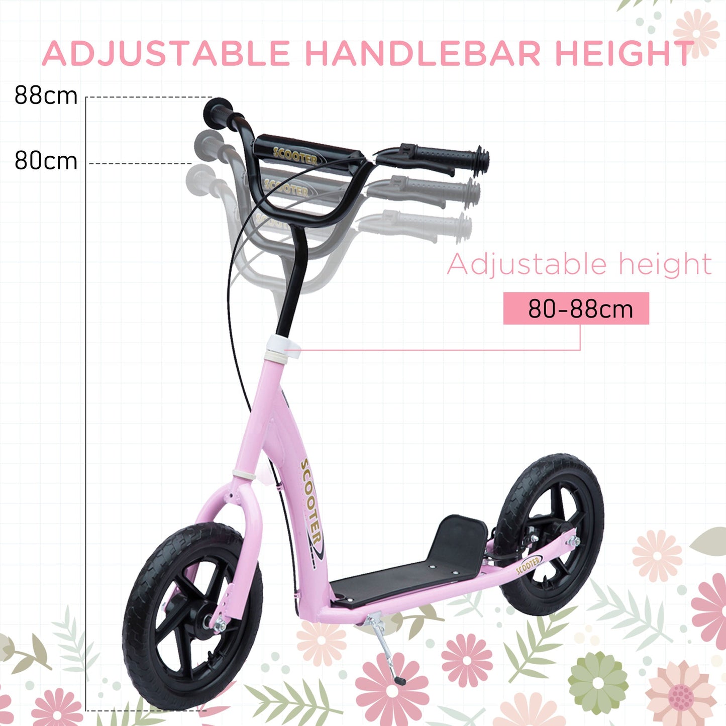 Teen Push Scooter Kids Children Stunt Scooter Bike Bicycle Ride On 12" EVA Tyres, Pink