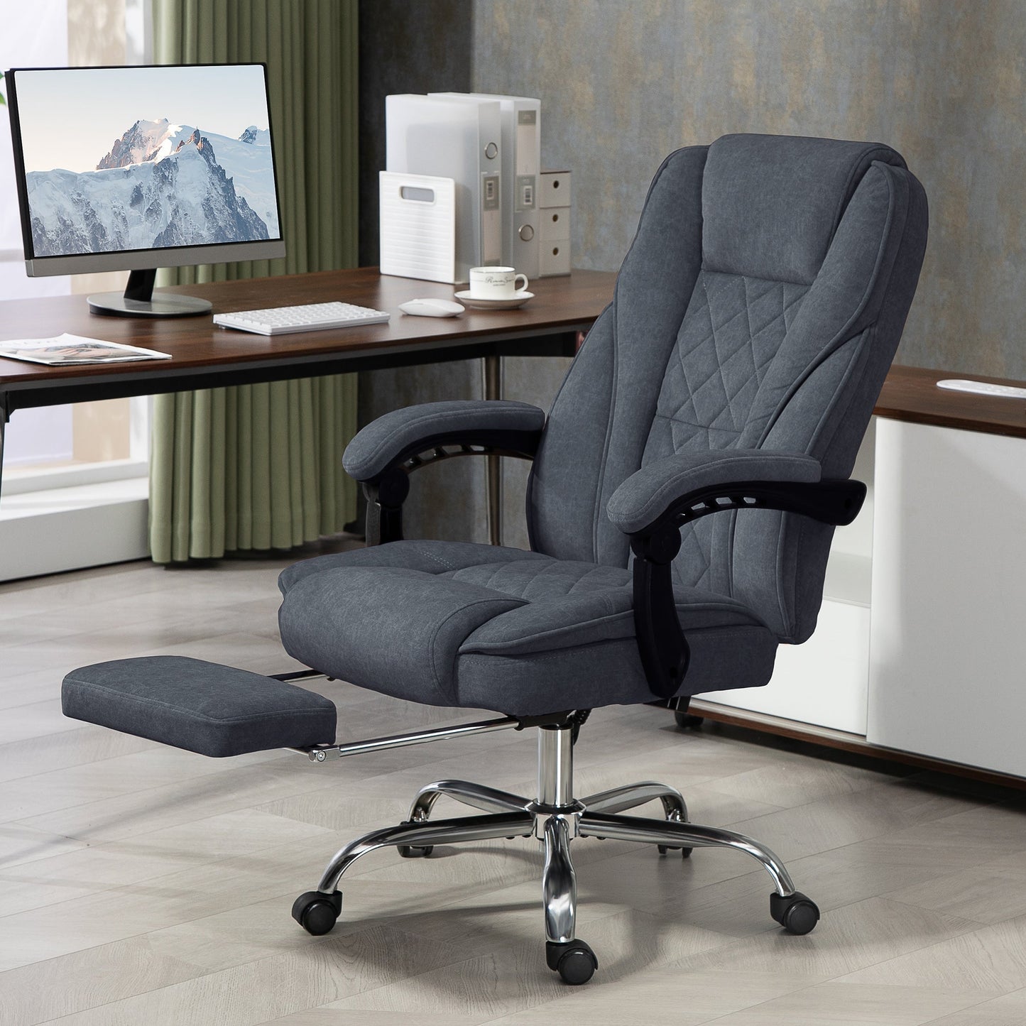 Vinsetto Massage Office Chair, Heated Reclining Computer Chair with Adjustable Height and Footrest, Dark Grey