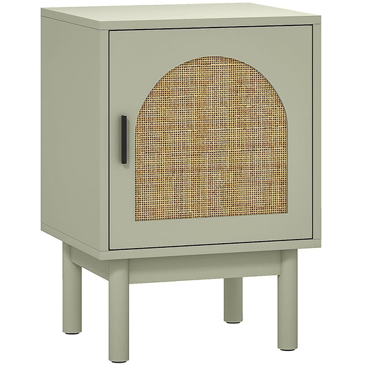 HOMCOM Rattan Bedside Table for Bedroom - Light Green